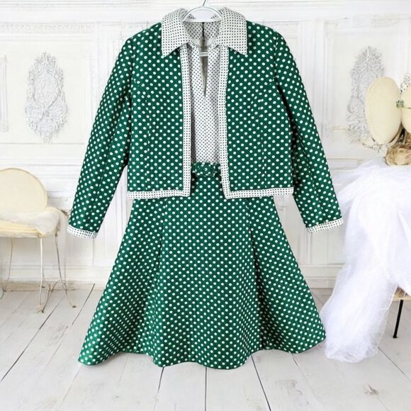 Saks Fifth Avenue Dresses & Skirts - Vtg Saks Fifth Avenue Dress w Matching Jacket Green White Polka Dot Sleeveless N